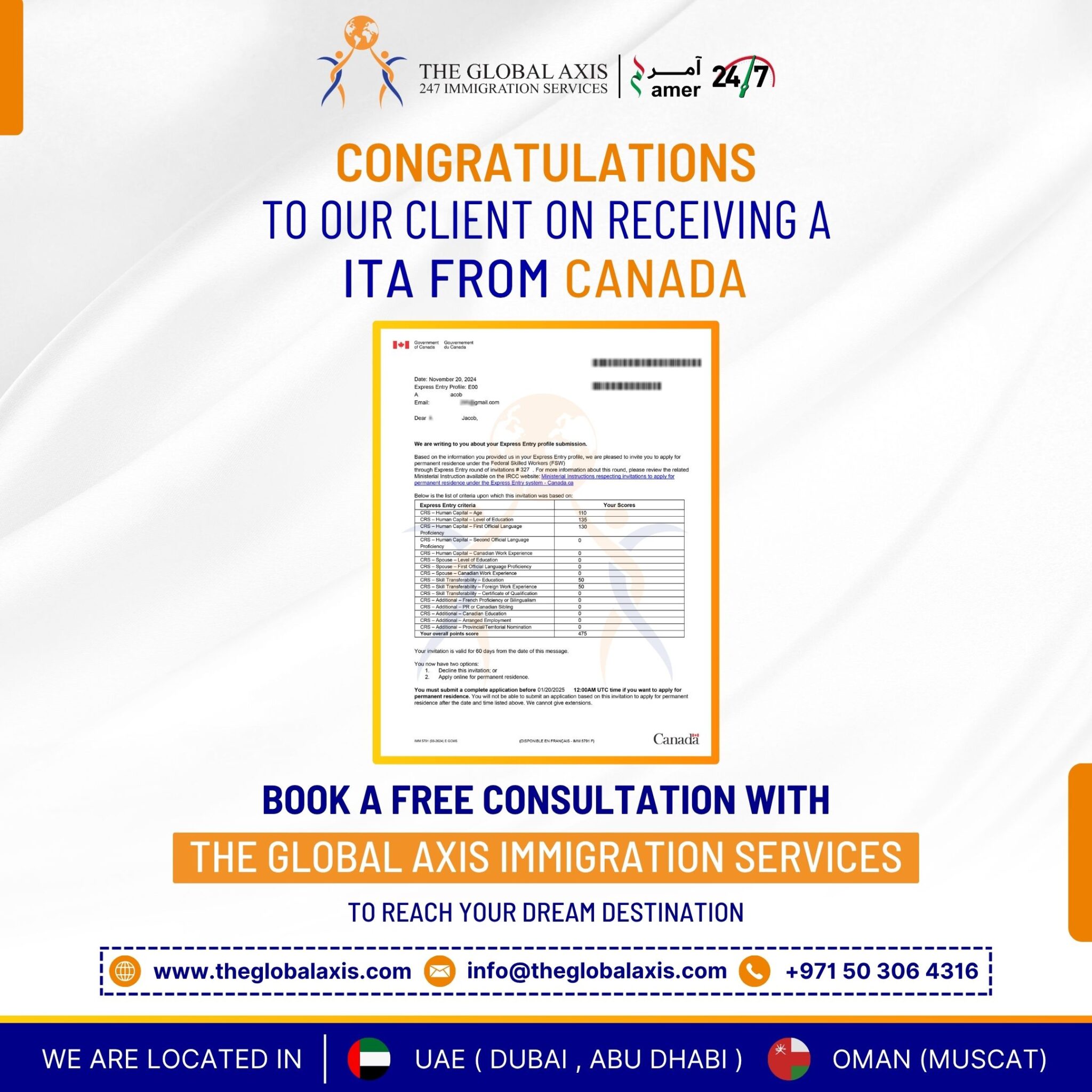 Home 58 Client success story – Canada PR ITA approved by The Global Axis Immigration Consultants Dubai