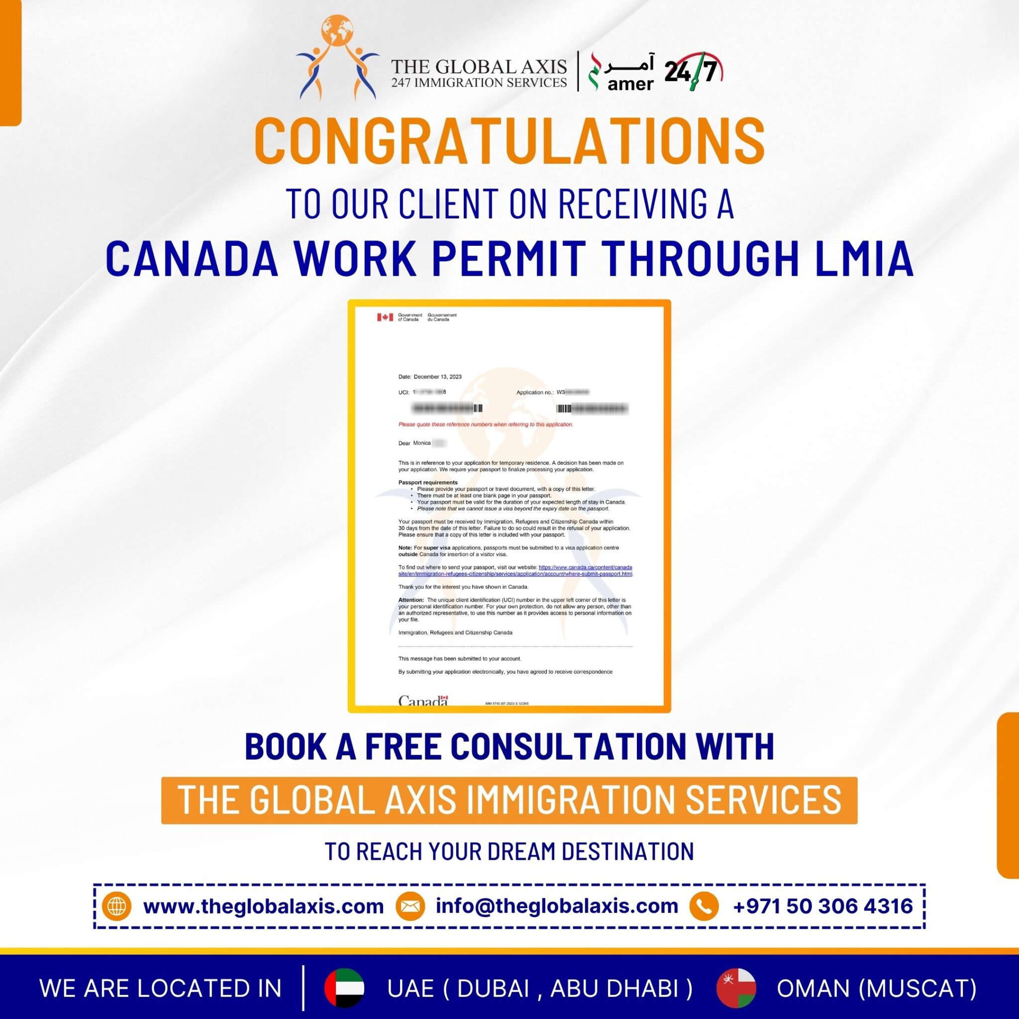 Home 69 Client success story – Canada Work Permit through LMIA approved by The Global Axis Immigration Consultants Dubai