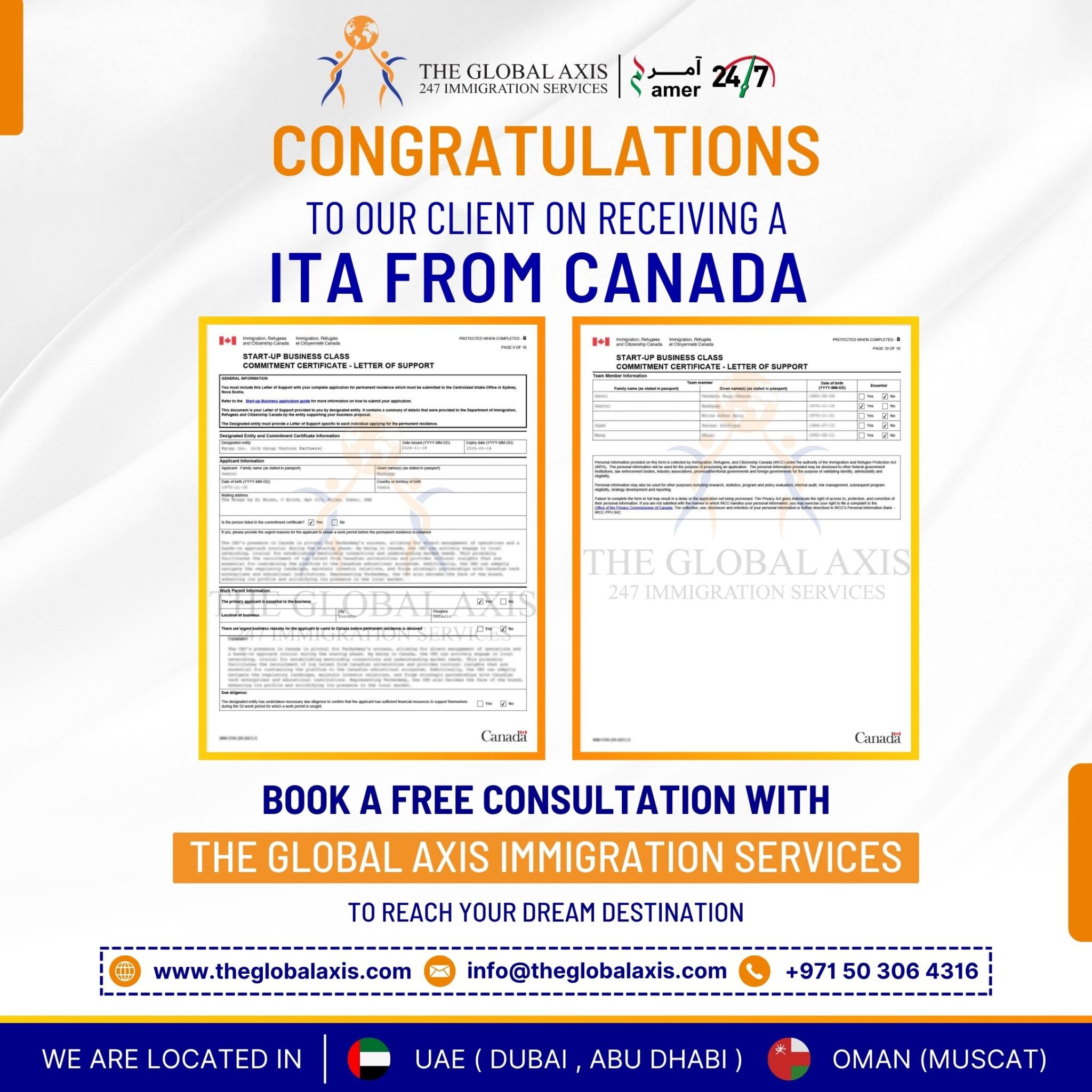 Home 75 Client success story – Canada ITA received under Start-Up Visa Program by The Global Axis Immigration Consultants Dubai