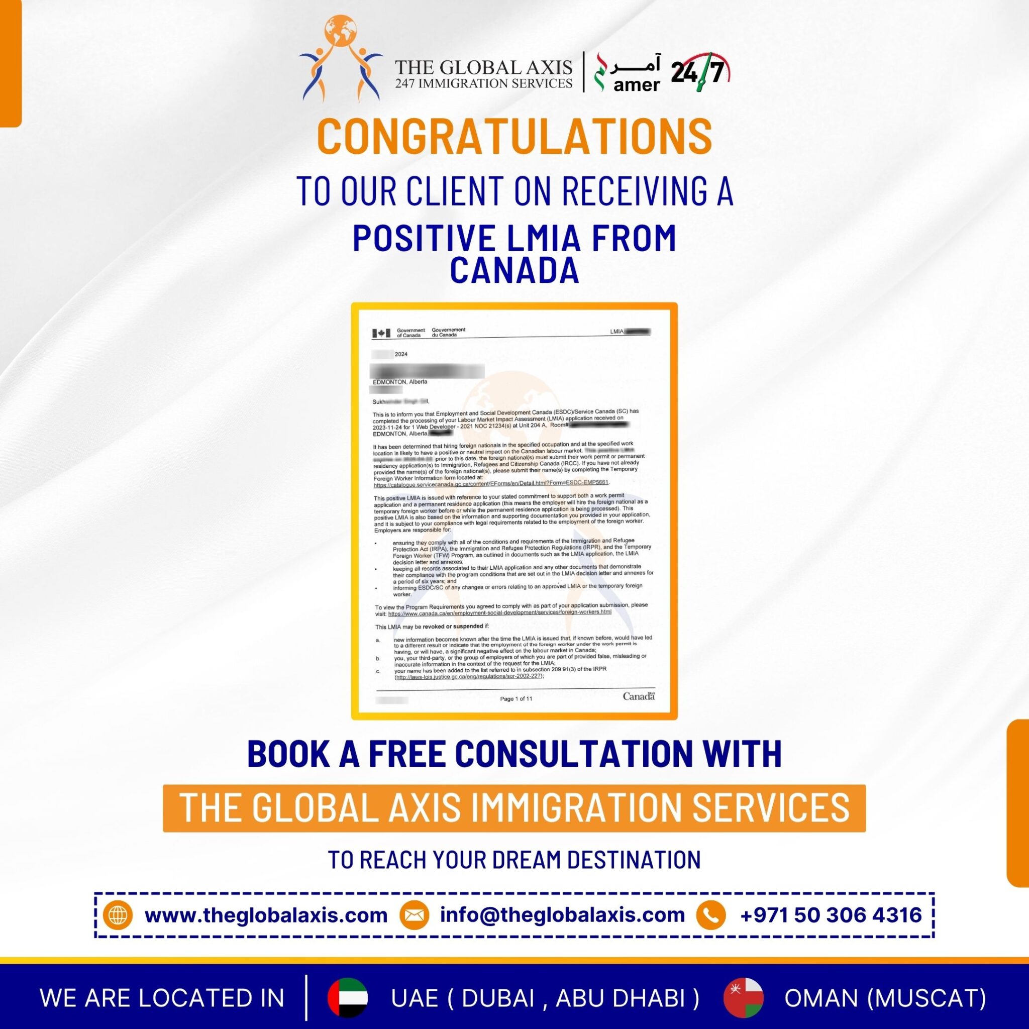 Home 61 Client success story – Positive LMIA approved from Canada by The Global Axis Immigration Consultants Dubai