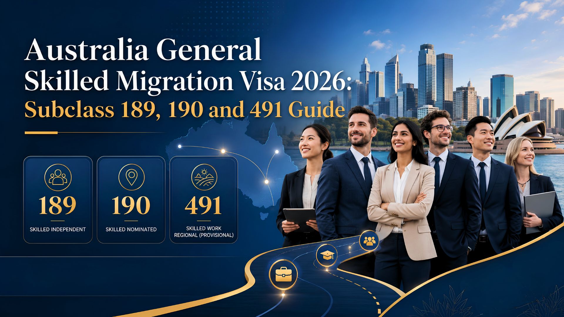 Visa information with city skyline background