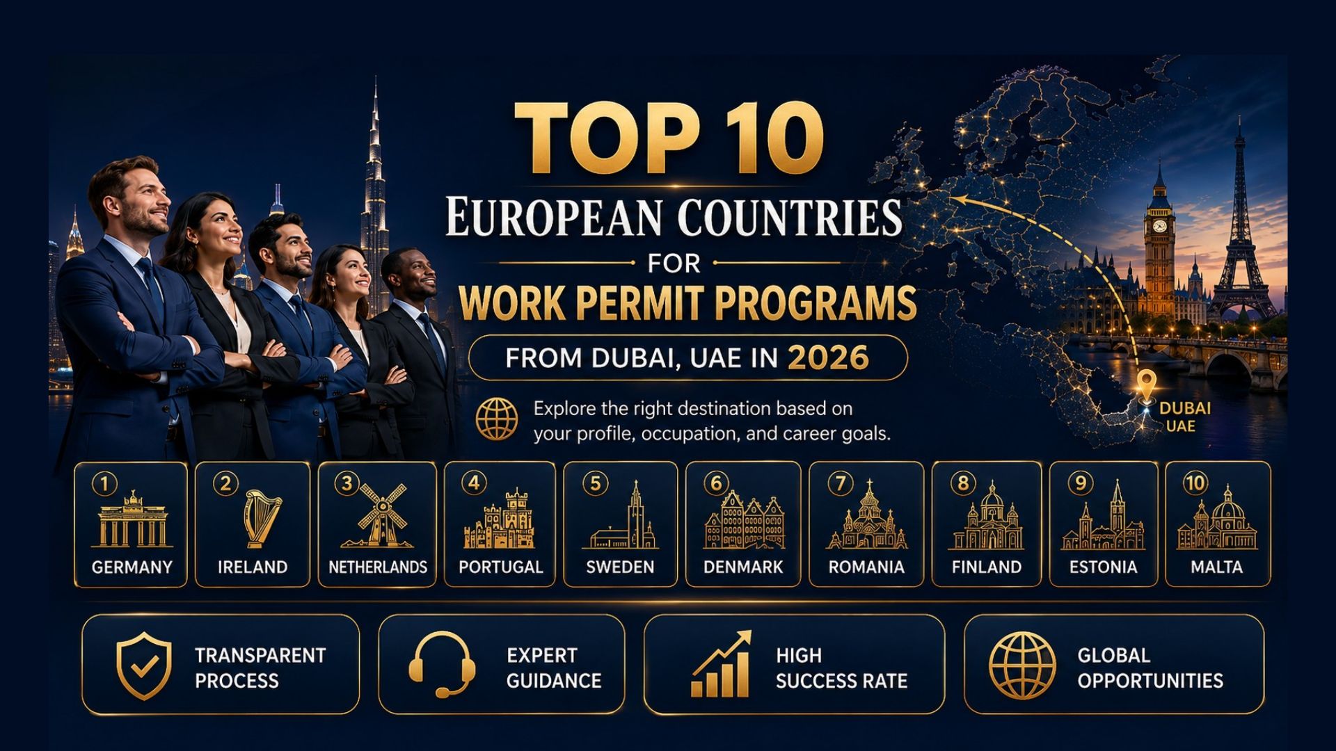 Top 10 European countries for work permit programs from Dubai UAE in 2026