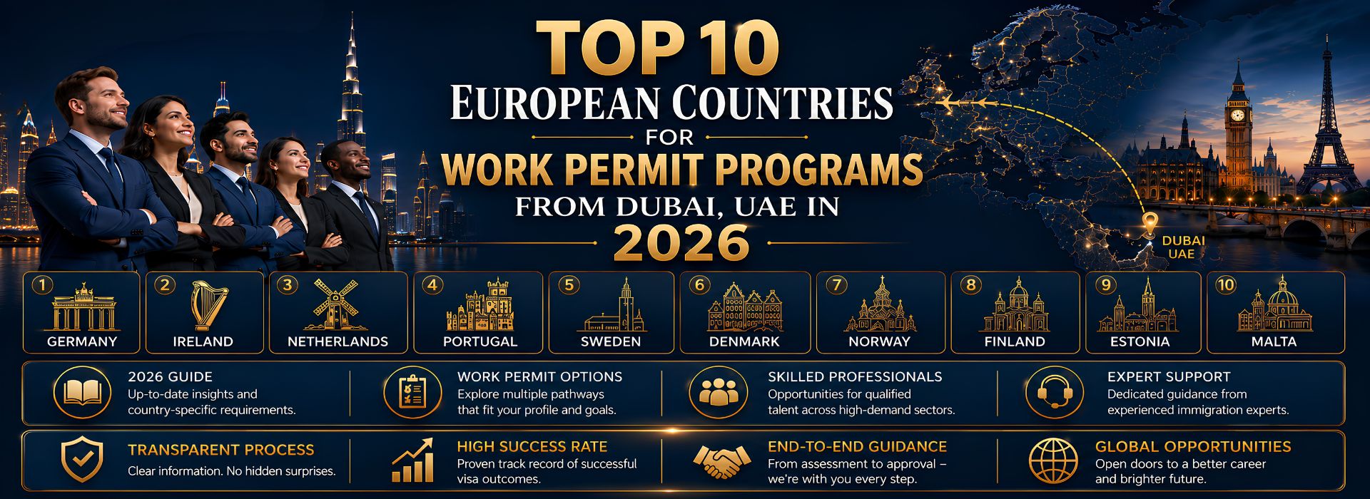 Top 10 European countries for work permit programs from Dubai UAE in 2026